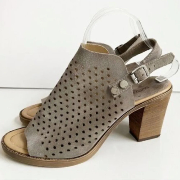 Barbara Barbieri Leather Slingback Peep Toe Block Heel Gray - Picture 9 of 12